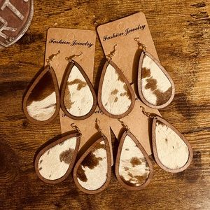 Wooden Cowhide Teardrop Earrings